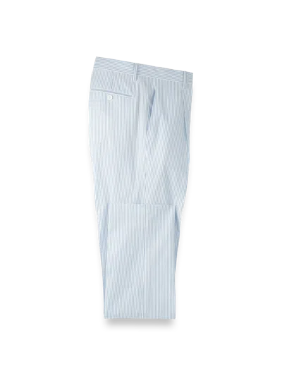 Paul Fredrick Cotton Seersucker Single Pleated Pants In Blue