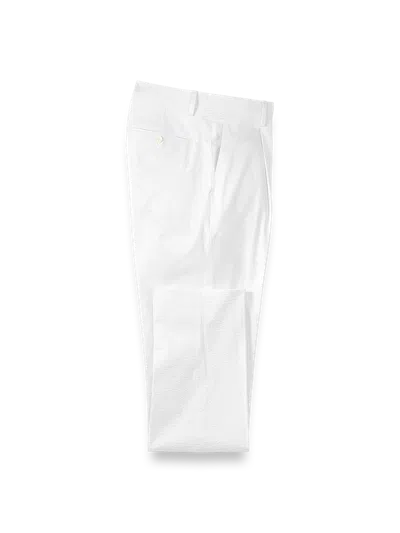 Paul Fredrick Cotton Seersucker Single Pleated Pants In White