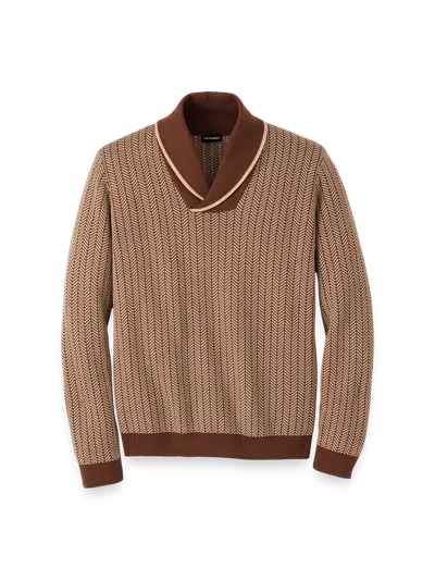Paul Fredrick Cotton Shawl Collar Pull Over Sweater In Brown