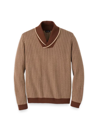 Paul Fredrick Cotton Shawl Collar Pull Over Sweater In Brown
