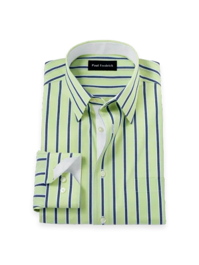 Paul Fredrick Tailored Fit Comfort Stretch Non-iron Stripe Dress Shirt With Contrast Trim In Animal Print