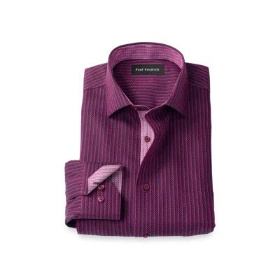 Paul Fredrick Cotton Spandex Spread Collar Twill Classic Contrast Trim Button Cuff Long Sleeve In Purple