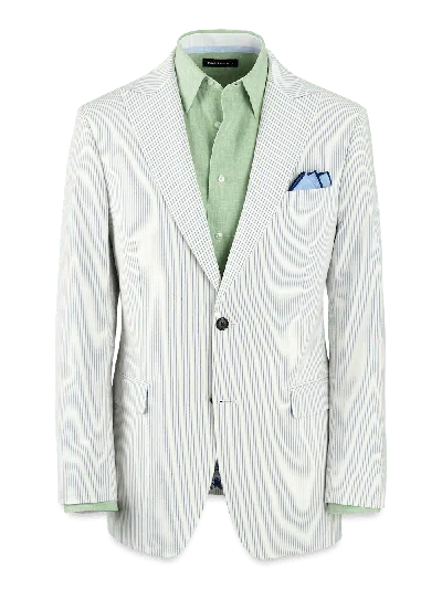 Paul Fredrick Cotton Stretch Stripe Seersucker Single Breasted Peak Lapel Suit Jacket In Multi