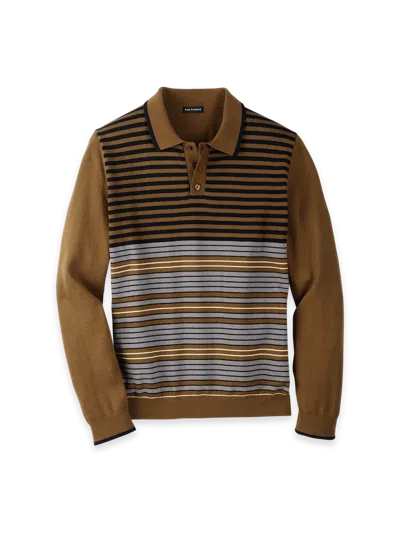 Paul Fredrick Cotton Three Button Polo In Brown