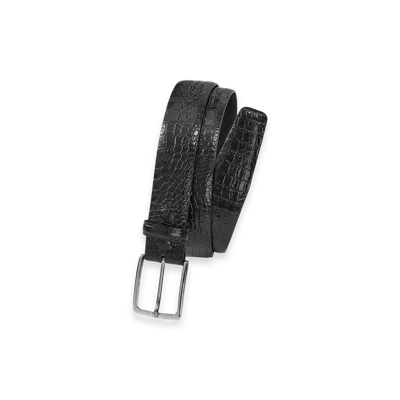 Paul Fredrick Crocodile Embossed With Changeable Buckle Belt In Black
