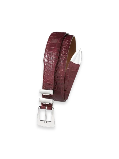 Paul Fredrick Crocodile Embossed With Metal Keeper & Tip Belt In Burgundy