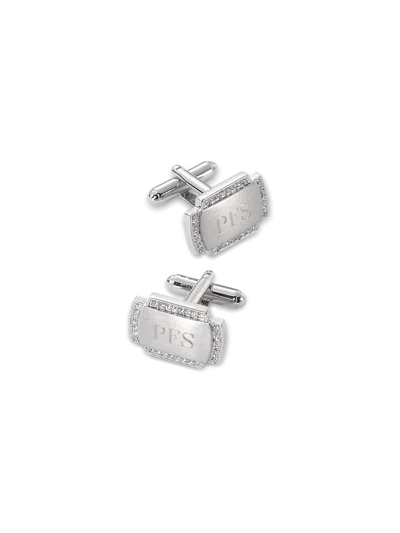 Paul Fredrick Crystal Border Engravable Cufflinks In Silver