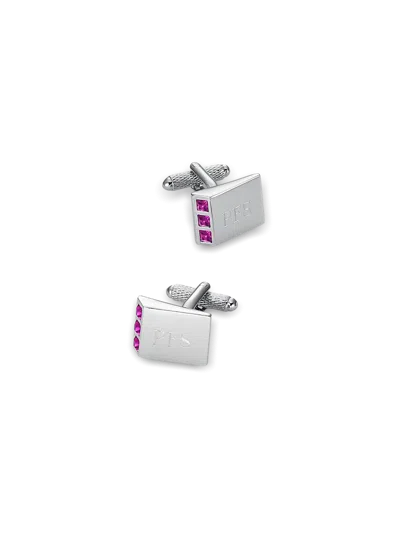 Paul Fredrick Crystal Side Engravable Cufflinks In Silver