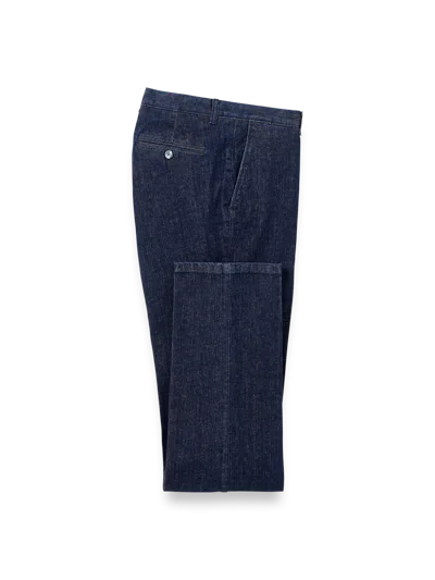 Paul Fredrick Denim Flat Front Pants In Blue