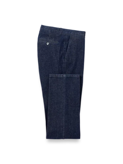 Paul Fredrick Denim Flat Front Pants In Blue