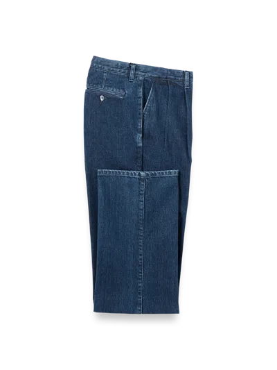 Paul Fredrick Denim Pleated Pants In Blue