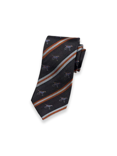 Paul Fredrick Dog Motif Woven Silk Tie In Black