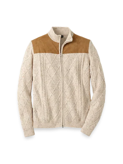 Paul Fredrick Donegal Full Zip Mock Neck Sweater In Neutral
