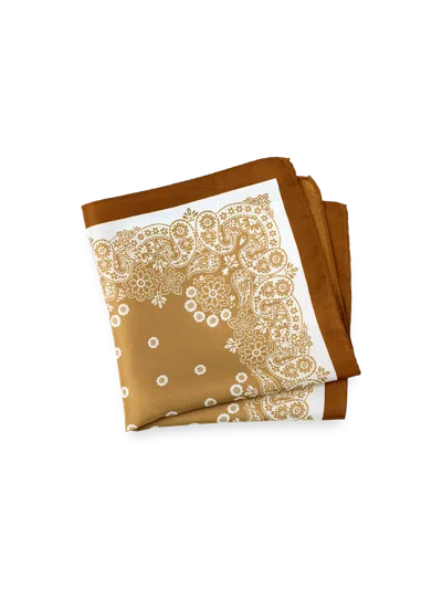 Paul Fredrick Floral Silk Pocket Square In Brown