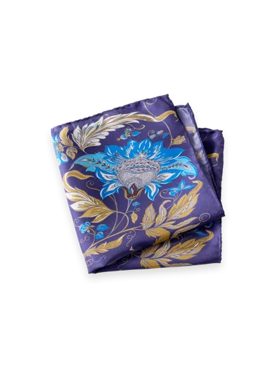 Paul Fredrick Floral Silk Pocket Square In White