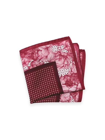 Paul Fredrick Floral Silk Pocket Square In Red