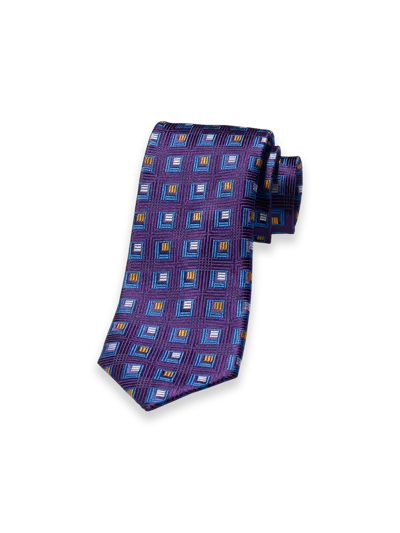 Paul Fredrick Geometric Woven Silk Tie In Blue