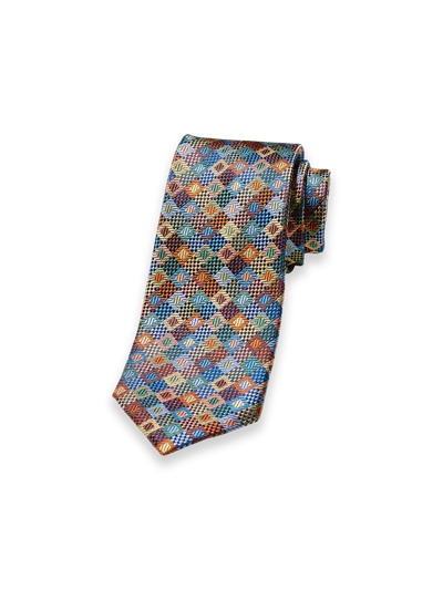 Paul Fredrick Geometric Woven Silk Tie In Brown