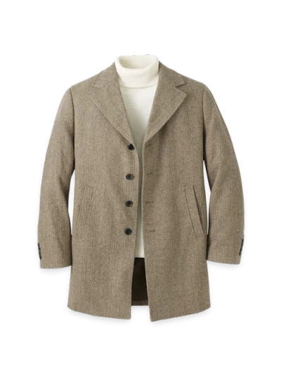 Paul Fredrick Herringbone Topcoat In Neutral