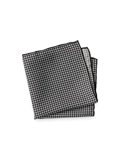 Paul Fredrick Houndstooth Silk Pocket Square In Black