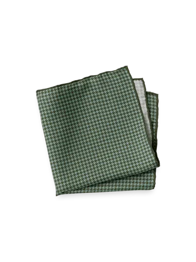 Paul Fredrick Houndstooth Silk Pocket Square In Green