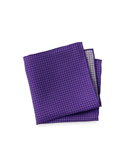 Paul Fredrick Houndstooth Silk Pocket Square In Purple