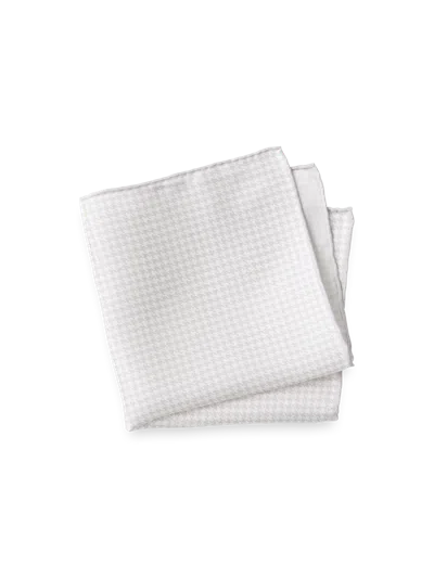 Paul Fredrick Houndstooth Silk Pocket Square In White