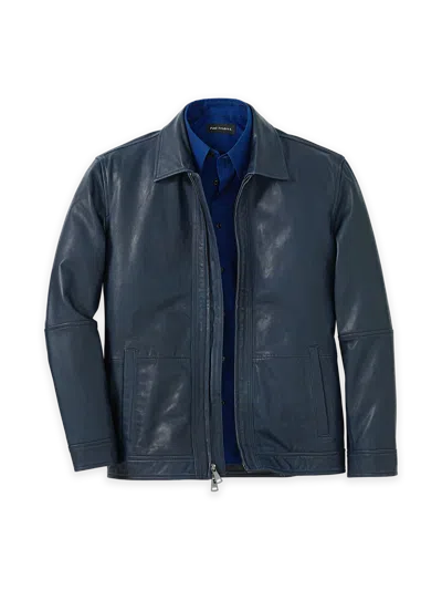 Paul Fredrick Leather Bomber Jacket In Blue