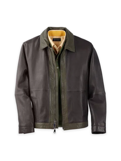 Paul Fredrick Leather Color Block Jacket In Brown