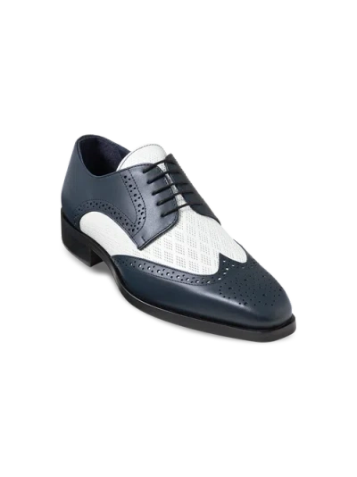 Paul Fredrick Leather Wing Tip Derby Shoes In Blue