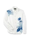 Paul Fredrick Linen Blend Botanical Print Casual Shirt In White