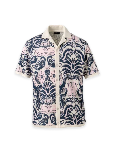 Paul Fredrick Linen Blend Button Front Camp In Blue