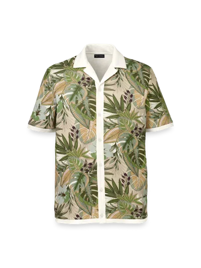 Paul Fredrick Linen Blend Button Front Camp Collar In Green
