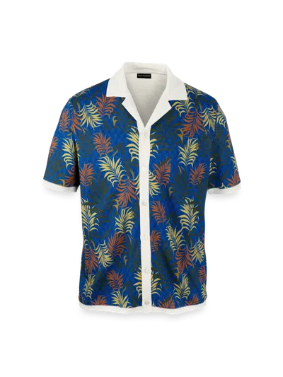 Paul Fredrick Linen Blend Button Front Camp Collar In Multi