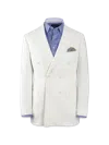 Paul Fredrick Linen Blend Double Breasted Peak Lapel Suit Jacket In White