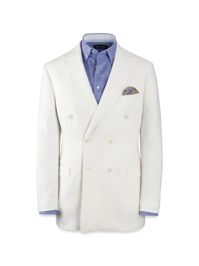 Paul Fredrick Linen Blend Double Breasted Peak Lapel Suit Jacket In White