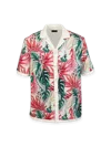 Paul Fredrick Linen Blend Full Button Front Camp Collar In Pink