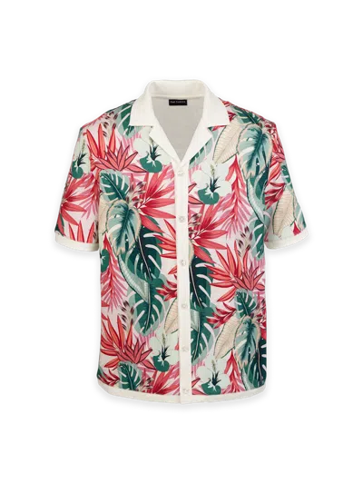 Paul Fredrick Linen Blend Full Button Front Camp Collar In Pink