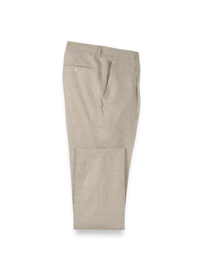 Paul Fredrick Linen Blend Plaid Single Pleat Suit Pants In Neutral