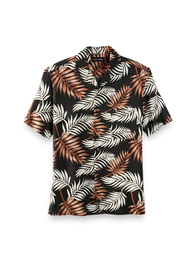 Paul Fredrick Slim Fit Linen Blend Tropical Print Casual Shirt In Brown