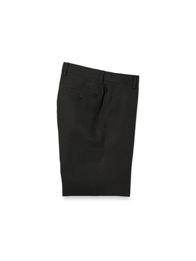 Paul Fredrick Linen Chambray Twill Flat Front Shorts In Black