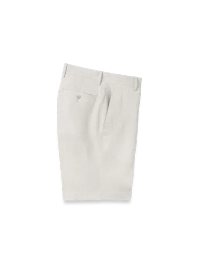 Paul Fredrick Linen Chambray Twill Flat Front Shorts In Multi