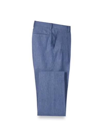 Paul Fredrick Linen Chambray Twill Pants In Blue