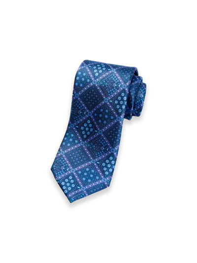 Paul Fredrick Medallion Printed Italian Silk Tie In Blue