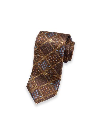 Paul Fredrick Medallion Printed Italian Silk Tie In Brown