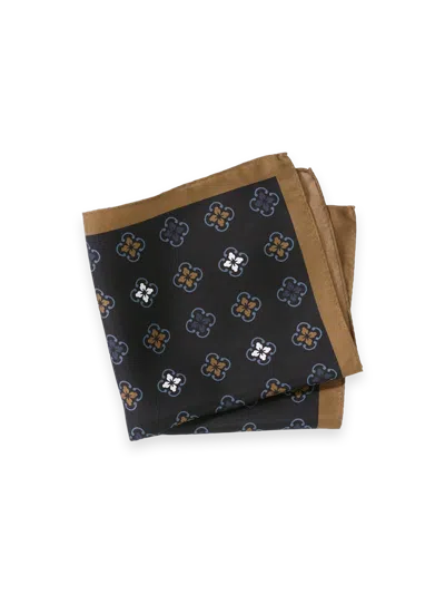 Paul Fredrick Medallion Silk Pocket Square In Black