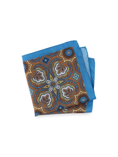 Paul Fredrick Medallion Silk Pocket Square In Blue