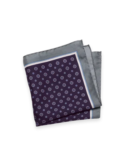 Paul Fredrick Medallion Silk Pocket Square In Blue