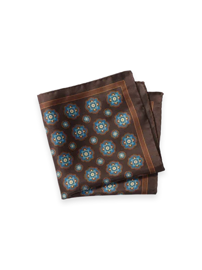 Paul Fredrick Medallion Silk Pocket Square In Brown