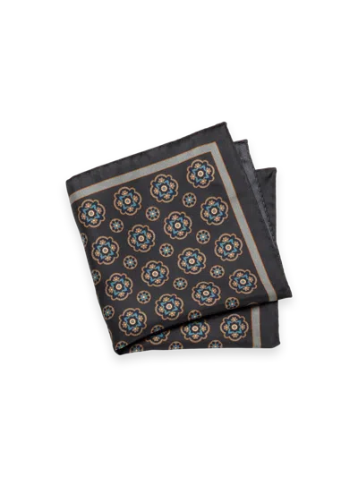 Paul Fredrick Medallion Silk Pocket Square In Gray